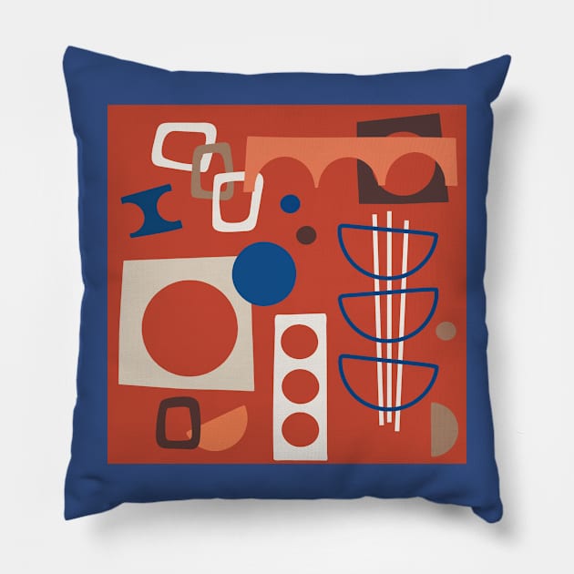 Mid Century Outline - red background Pillow by kittyvdheuvel