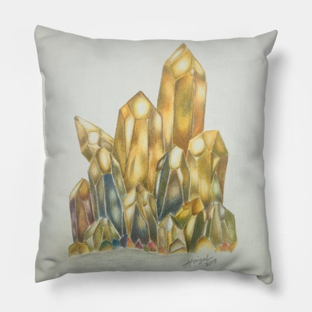 Golden Crystal Cluster Pillow by amyliafaizalart