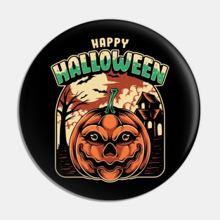 Halloween pumpkin and haunted house Pin