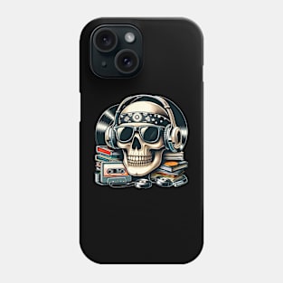 Skull head with headphones and sunglasses in a retro style. Phone Case