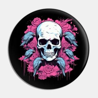 Evil Skull with Crow Birds Pin