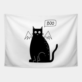 Cute Black Cat - Halloween Costume spooky kitty Bat wings Black White Tapestry