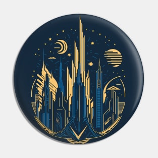 Futuristic Space City Skyline Pin