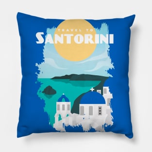 Santorini, Greece - retro travel poster Pillow