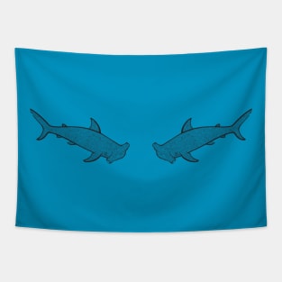 Hammerhead Sharks in Love - cool animal ink art - on light colors Tapestry