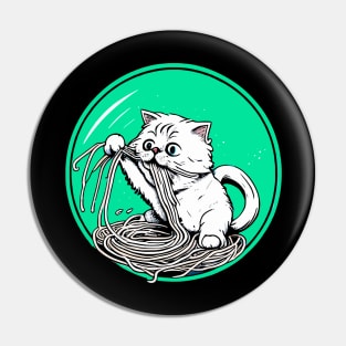 Cat Eating Spaghetti Pin