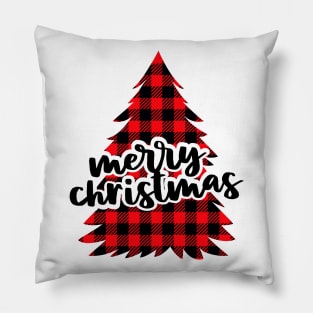 Merry Christmas buffalo plaid tree Pillow