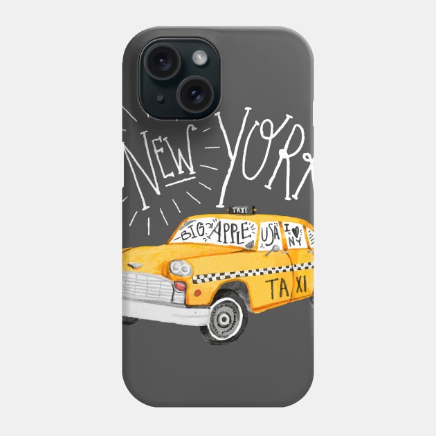 New York - Big Apple - yellow cab taxi T-Shirt Phone Case by kenrock