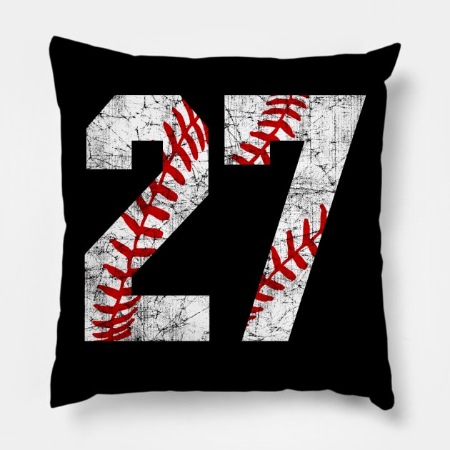 Vintage #27 Baseball Laces Baseball Mom Jersey Love Baseball T-shirt Pillow by TeeCreations