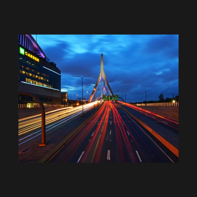 Zakim Bridge Car Trails Boston MA by WayneOxfordPh