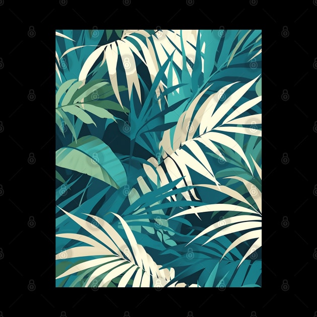 Teal Tropical Palm Leaves Pattern by Trippycollage