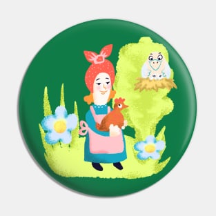 Garden woman with chicken Pin