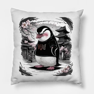 Sulky Penguin Japanese Art Print Pillow