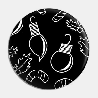 Christmas Ornaments Print Pattern, White Chalkboard Doodles on a Black Backdrop, made by EndlessEmporium Pin