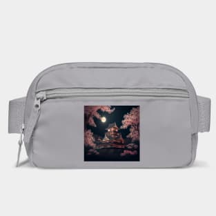 Japanese Castle Surrounded By Sakura At Night Illustration Scenery Bag