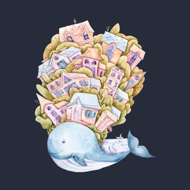 Watercolor cartoon cute whale illustration by tiana geo