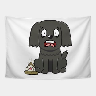 Funny black dog steps on a dirty diaper Tapestry