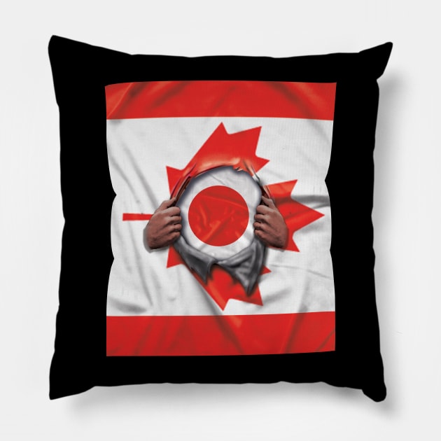 Japan Flag Canadian Flag Ripped - Gift for Japanese From Japan Pillow by Country Flags