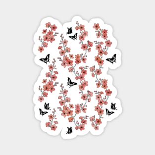 Peach pink sakura butterflies Magnet