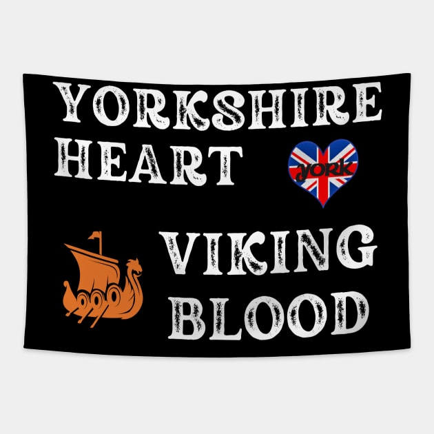 Yorkshire Heart Viking Blood. White text.Gift ideas for historical enthusiasts. Tapestry by Papilio Art