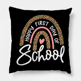 Happy First Day of School Leopard Rainbow Back To School Pillow