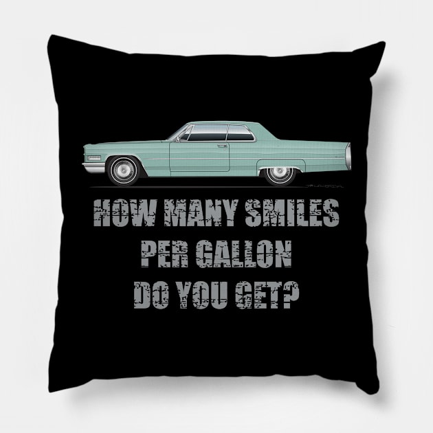 Smiles per gallon Pillow by ArtOnWheels