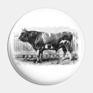 Jersey Bull Black and White Vintage Illustration Pin