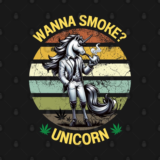 Vintage Wanna Smoke Unicorn Funny Unicorn Cannabis Weed Tees by AE Desings Digital