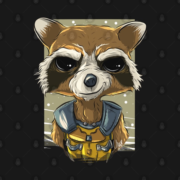 Pop Culture Caricature #14 - Rocket Raccoon by yazgar