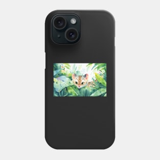 Whimsical Jungle Cat Watercolor Illustration Phone Case