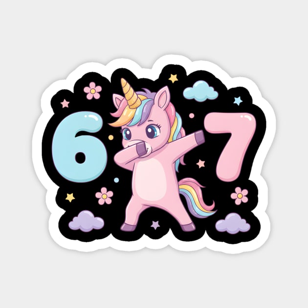 67-Meme-Unicorn-Girl-Six-Seven-Brainrot-Cute-Gen-Alpha-Design Magnet by ArtistTee ⭐⭐⭐⭐⭐