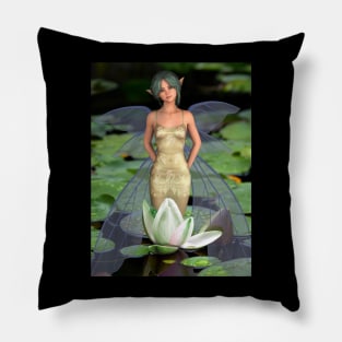 Fairy standing in a lily pond Pillow