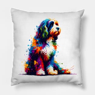 Vibrant Barbet Captured in Colorful Splash Art Style Pillow