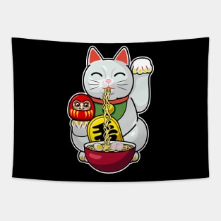 Cute Cat Eating Ramen, Maneki Neko Ramen Tapestry