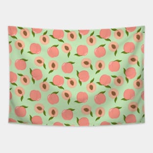 Peach Fruit Pattern on Green Tapestry