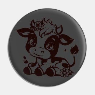 Adorable Sitting Cow with Flowers in Hair Pin