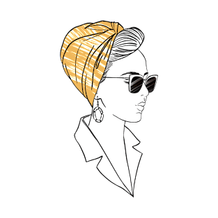 Retro fashion girl in orange turban and sunglasses T-Shirt