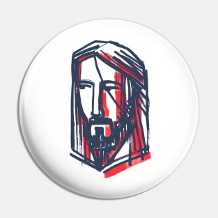 Jesus Christ face ink illustration Pin