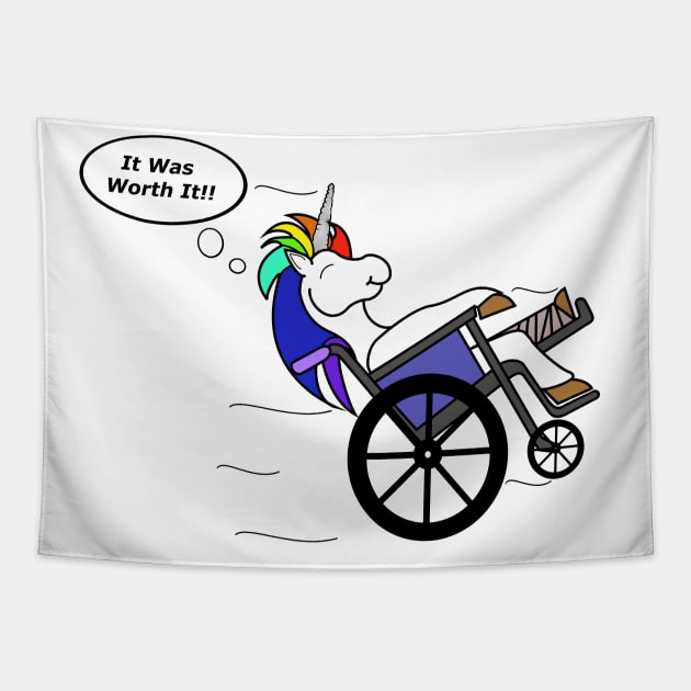 Wheelchair Unicorn - It Was Worth It!! Tapestry by DavinciSMURF