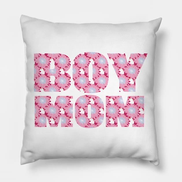 Boy Mom Pink Floral Typography Pillow by ellenhenryart