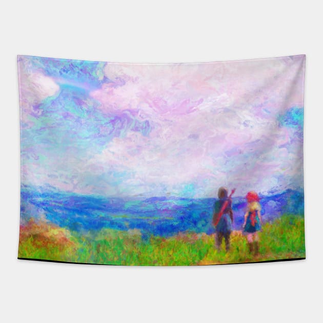 Dragon Quest XI Intro Impressionist Painting Tapestry by BonBonBunny