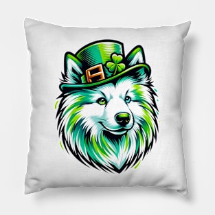 American Eskimo Dog Celebrates Saint Patrick's Day Pillow