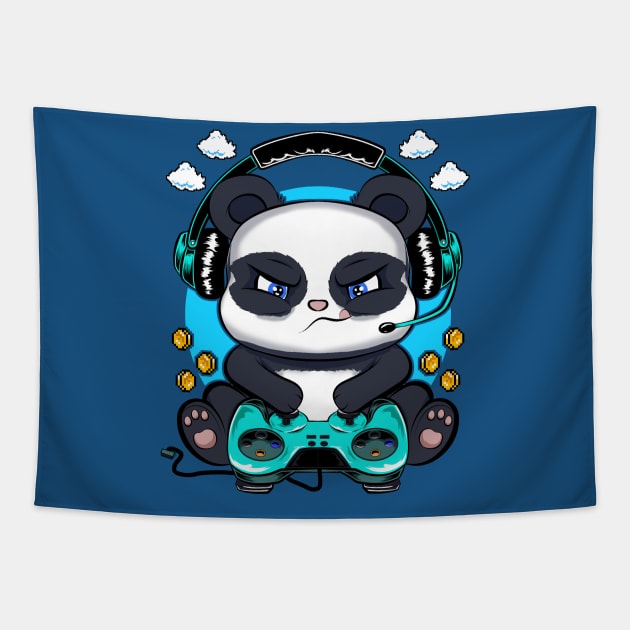 panda gamer, game addicts Tapestry by the house of parodies