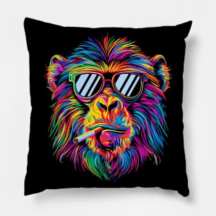 Baboon Monkey Sunglasses Smoking Cigarette Pop Art Pillow