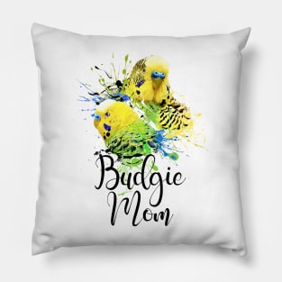 Color Splatter Budgie Parrot Mom White Pillow