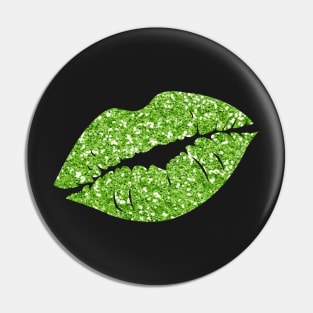 Green Faux Glitter Lips Pin