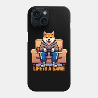 Life Is A Game meme Shiba Inu Gamer Play Video Games Phone Case