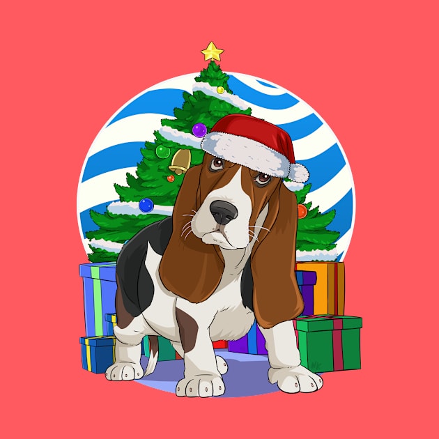 Basset Hound Dog Cute Santa Christmas Gift by Noseking