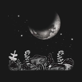 Magic Mushrooms The Moon And Stars Magical Mushrooming T-Shirt