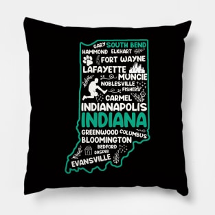 South Bend Indiana cute map Evansville, Carmel, South Bend, Fishers, Bloomington, Hammond, Gary, Lafayette Pillow